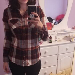 Merona Purple Plaid Button Up Women's Shirt